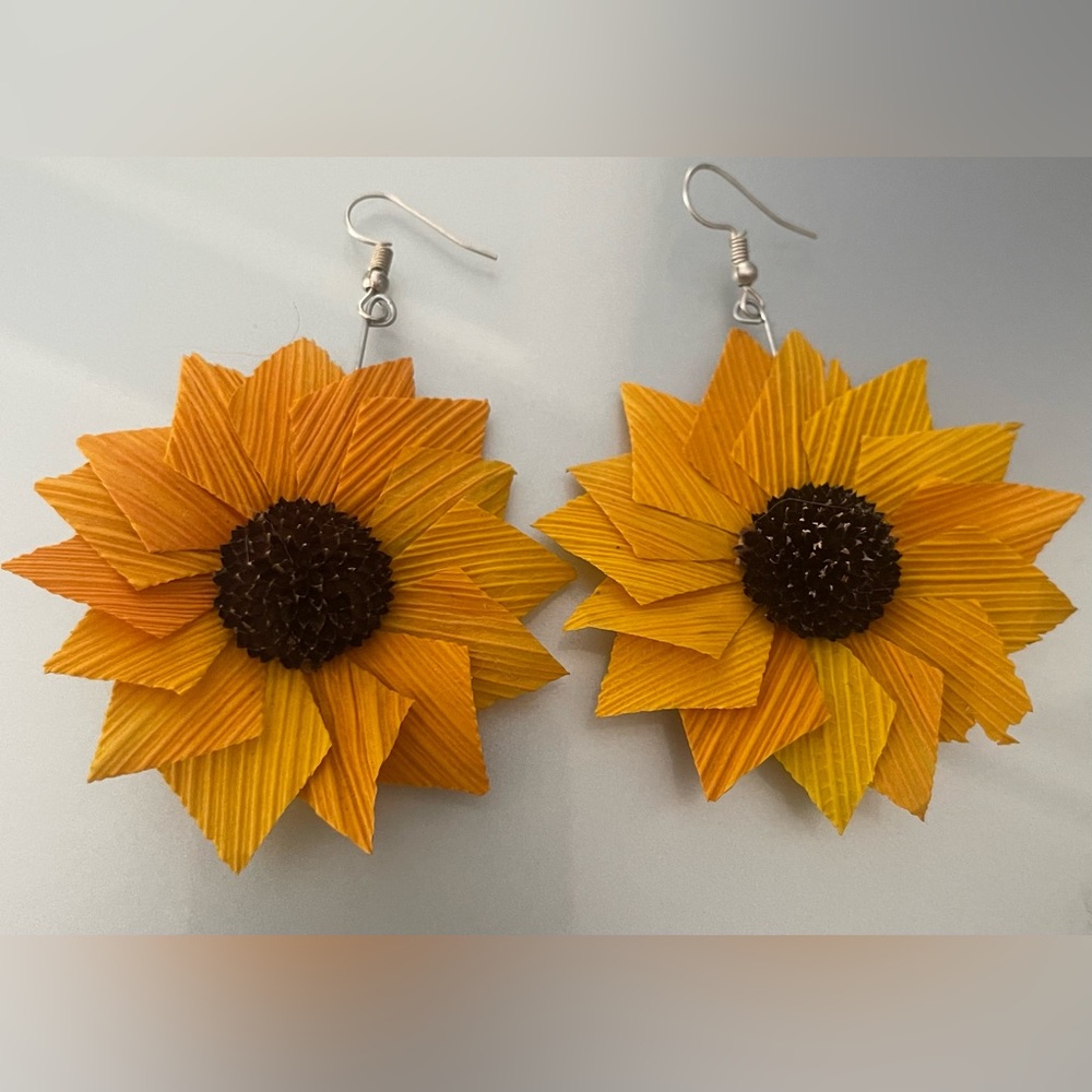 Beautiful girl yellow sunflower earrings
